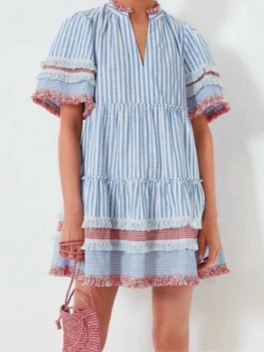 Tuckernuck Savannah Crawford Dress Red White Blue Size XXL Trim Ruffles